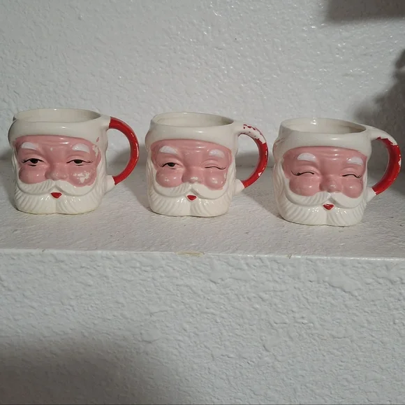 Vintage Santa Claus Mugs Set of 3 Japan Winking Santa - Picture 2 of 16
